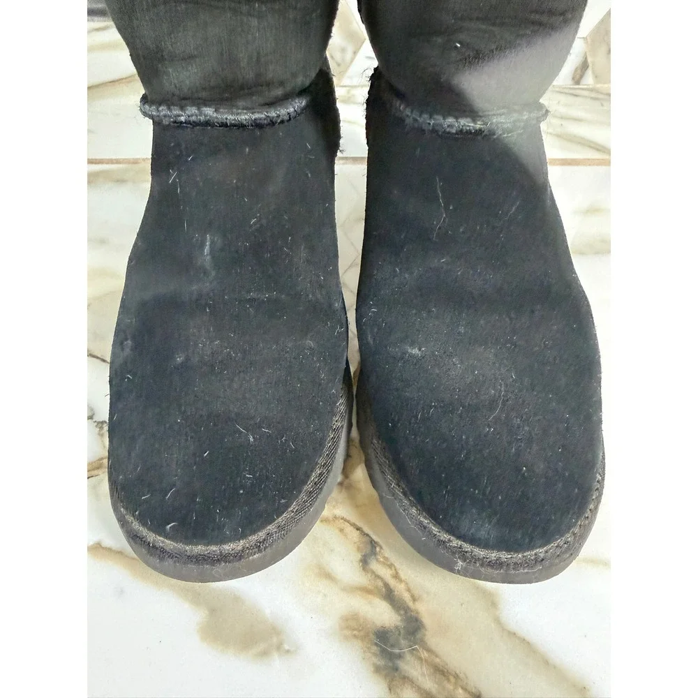 UGG Classic Femme Toggle Wedge Boots Women 6 Black Suede Shearling Ankle Booties